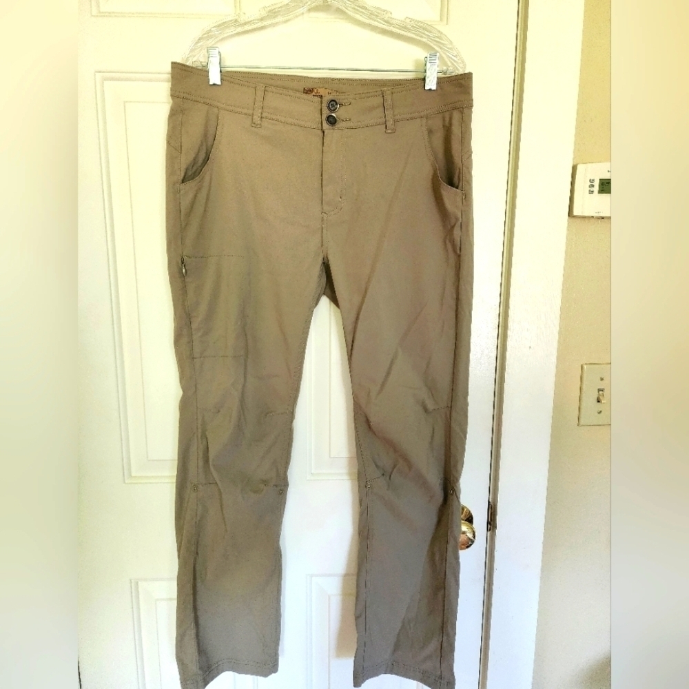 Prana Halle Pants Khaki Size 14 Upf Hiking Outdoor Roll Up 4 Way Stretch